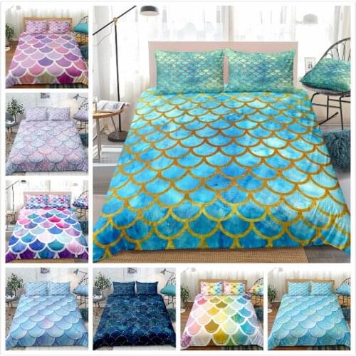 9Colors Mermaid Scales Bedding Sets 3Pcs Fish Scales Duvet Cover Set Colorful Quilt Cover Queen Bed Set