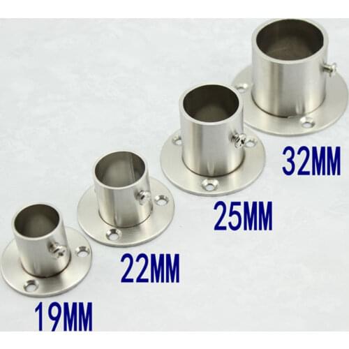2pcs/lot Stainless Steel Pipe Bracket 19-32mm Dia Tube Support Flange Seat for Wardrobe Hanging Rail Rod Pole Socket End Holder