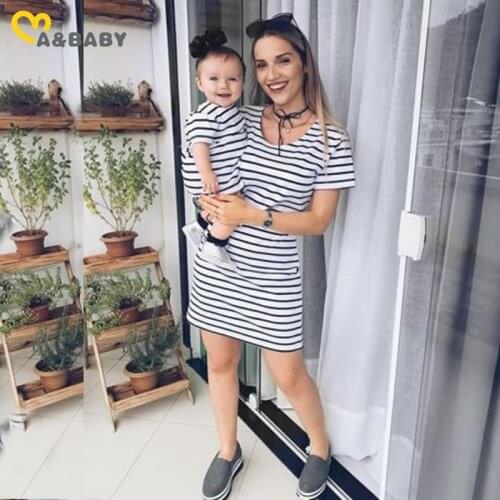 Ma&Baby Summer Family Clothing Matching Outfits Mother And Daughter Clothes Casual Striped Dresses Family Look DD43