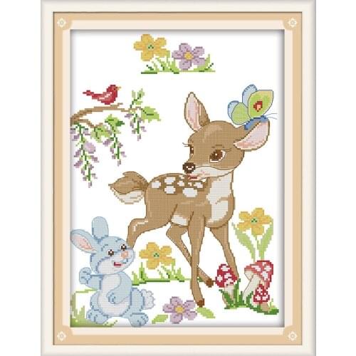 The deer and rabbits cross stitch kit animal bird 18ct 14ct 11ct count print canvas stitches embroidery DIY handmade needlework