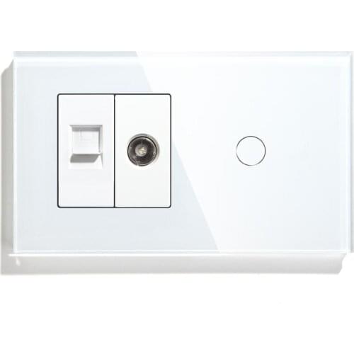 BSEED EU Standard Touch Switch 1 Gang 2 Way With TV PC Wall Socket 100V-240V White Black Gloden Crystal Glass Panel