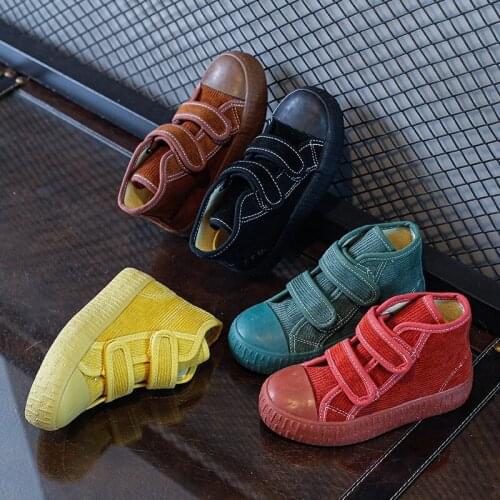 2021 Autumn New Childrens Canvas Shoes Nordic Retro Boys and Girls High-top Corduroy Shoes Fashion Flats Hot All-match Flats
