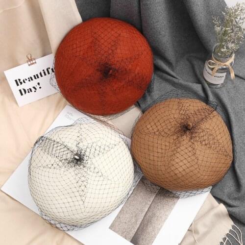 Autumn Winter Lace Mesh Wool Berets women British Retro Painter Hat Japanese Sheers Beret Hat Lady Elegant France Hat Wholesale