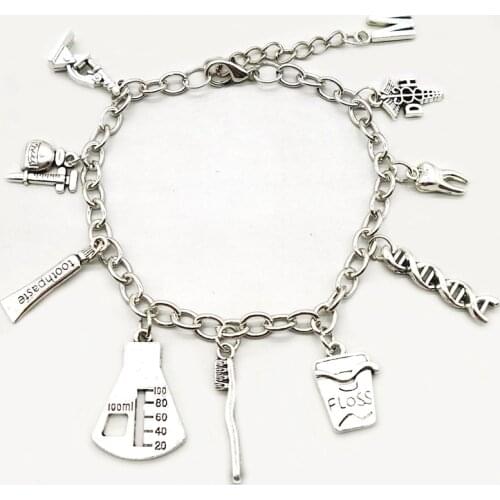 New DH dentist toothbrush toothpaste tooth pendant pendant dental assistant bracelet personality letter A-Z charm bracelet gift