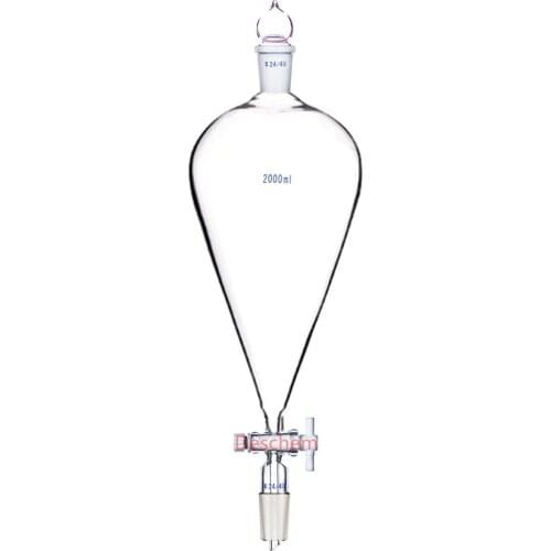 2000ml,24/40,Glass Pear Shape Separatory Funnel,PTFE Stopcock,Both Ground Joints