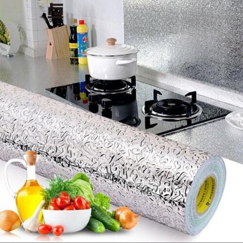 1PC 40*200cm Kitchen Selfadhesive Croppable Wallpaper Wall Stickers Wall Stove Aluminum Foil Oil proof Sticker Anti-fouling 150B
