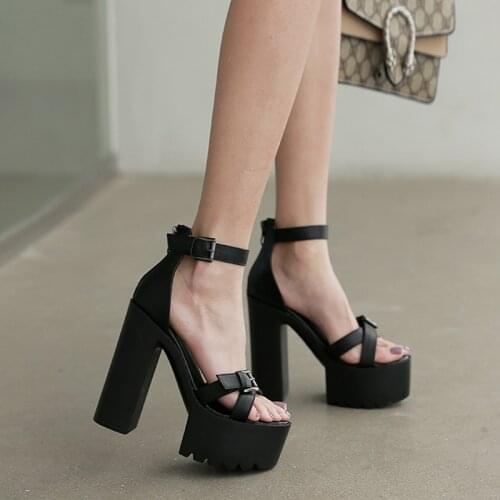 Muffin thick heeled womens shoes 2021 summer new thick sole hate sky high 14cm super high heeled walk Show Night Club sandals