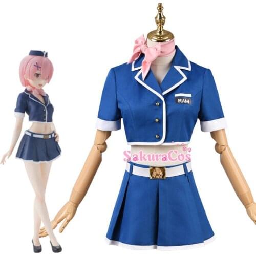 Anime Re:Life In A Different World From Zero Ram Uniform Of The Stewardess Cosplay Costume Women Halloween Free Shipping 2020