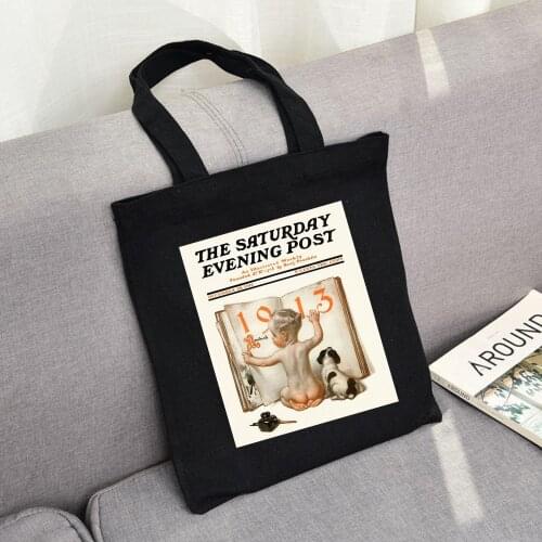 Women Canvas Shopping Bag Harajuku Vintage Books Bag Female Cotton Cloth Shoulder Bag Korean Tote Reusable Grocery Shopper Bags