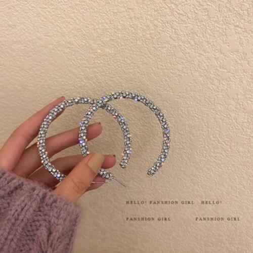 Europe and America Female Temperament Exaggerated Rhinestones Large Hoop Earrings Simple Fashion Womens Jewelry Accessories