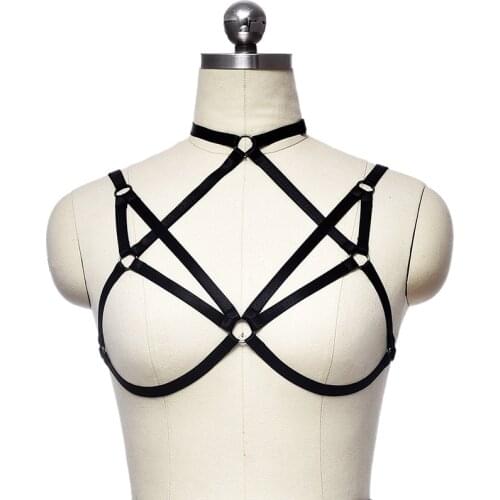 Goth Sexy Cross Hollow Body Harness Belt Adjustable Body Cage Crop Top Harness Bra Punk Pole Dance Bondage Lingerie
