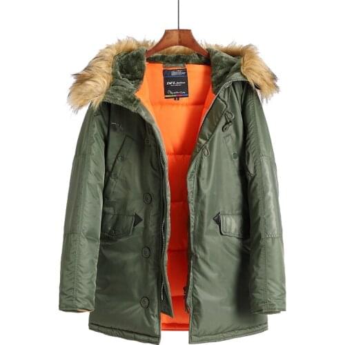 Winter Coat Men Fur Hood Slim Fit Thick Parka Padded Military Jacket for Cold Weather