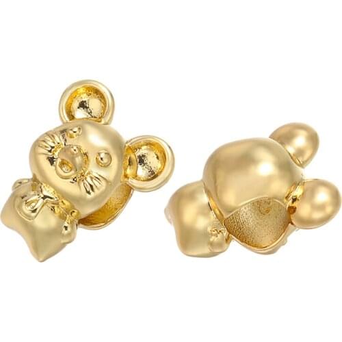 Gold animal Spacer Bead Cute mouse big hole charms Making Jewelry Findings necklace Charms Fashion DIY Handmade Accessories