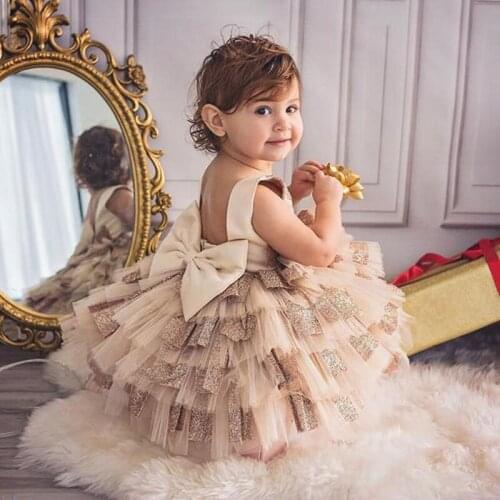 2019 Summer Sleeveless Baby Girl Toddler Party Tutu Dress Ruffle Bowknot Pageant Wedding Birthday Princess Fashion Christening