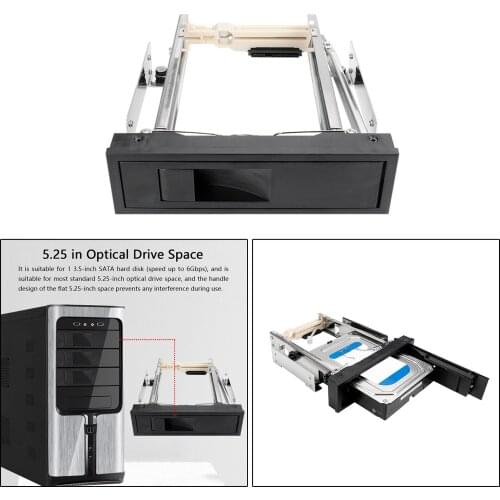 5.25 Inch Optical Drive Box Mobile Rack Enclosure Mounting Frame for 3.5 inch Internal SATA Hard Drive SSD