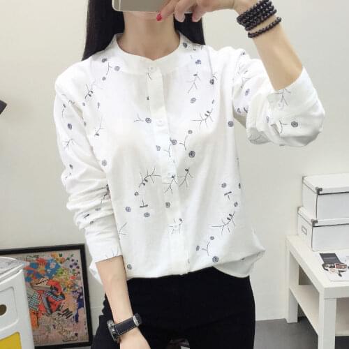 Blouse Women Shirt Spring and Autumn Cotton and Linen Womens Loose White Shirt Long Sleeve Coat Top Blusas Mujer De Moda