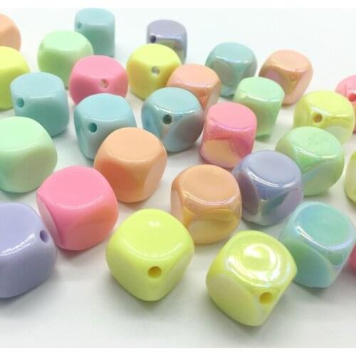 15mm Acrylic square rainbow colorful Beads For Jewelry Making Oblique hole DIY Craft Baby bracelet Needlework Accessories