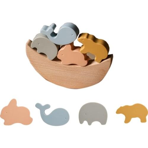 Baby Silicone Animal Stacking Building Block Toy Balance Constructor Blocks Game Montessori Jenga Puzzle Toys Kids Gifts