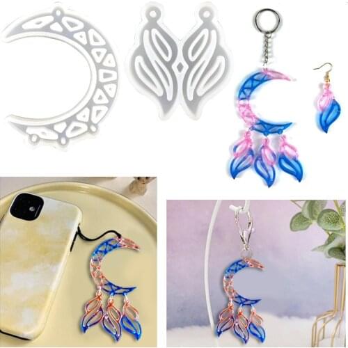 DIY Crystal Silicone Mold Moon Catch Dream Net Phone Pendants Necklace Ear Rings Jewelry Decoration Mold For Resin Making Craft