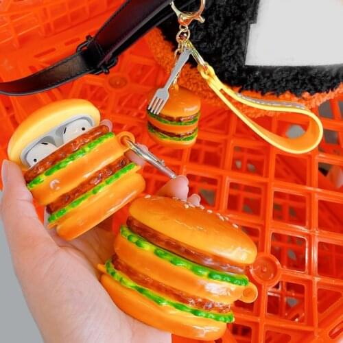 For Airpods Pro 3D Simulation Food Hamburger Earpods Case for Apple Airpods 1 2 3 Key Ring Pendant Wireless Earphone Cover Box