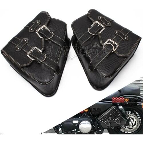 For Harley Sportster XL 883 Honda Yamaha Suzuki PU Crocodile Leather Style Saddle Bag Motorcycle LuggageSide Saddle Bag