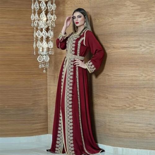 Elegant Long Sleeve Moroccan Kaftan Evening Dress Beading Arabic Prom Gown Lace Appliques Custom Made Muslim Party Dresses