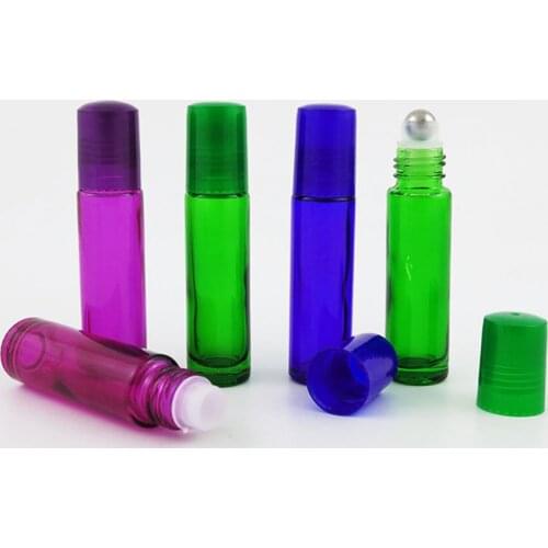 24 x 10ml 4 Colors Portable Small Roll on Bottles for Essential Oils Empty Roll-on Glass Perfume Bottles Deodorant Containers
