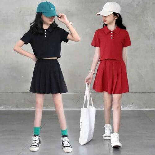 4 To 14 Years Childrens Clothing Summer Girls Clothes Sets Short Sleeve T Shirts Skirts Pants 2Pieces Teeange Toddler Girl Sets