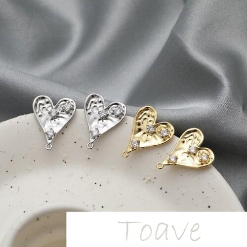 Electroplating real gold color preservation love heart inlaid zircon pendant diy hand-made material accessories