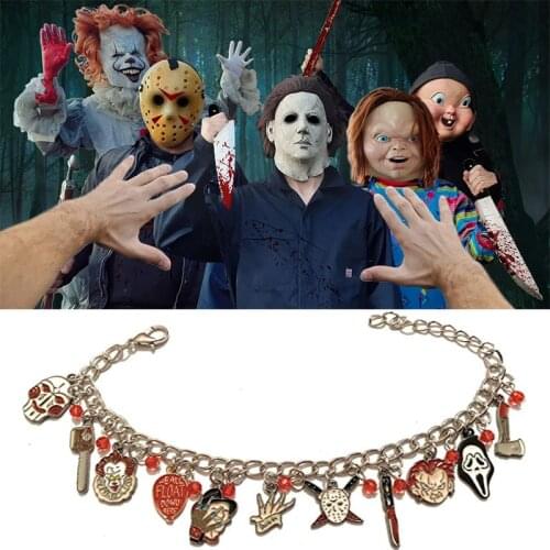 Halloween Pennywise Chucky Face Stephen Kings Jason Hockey Charms Bracelet Bangles Chain Links Bracelets Christmas Jewelry