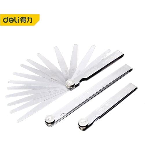 Deli 100mm 0.02- 1.0mm Thickness Metric Feeler Gauge 17 Blades Stainless Steel Gauge for Spark Plug Gap Valve Measure Tool