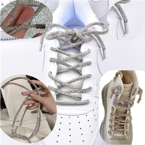 Creative Replacement Shoelaces Ins Hot Selling Silver Rhinestone Sport Boot Laces With Metal Tips Shiny Diamond Cotton Rope Diy