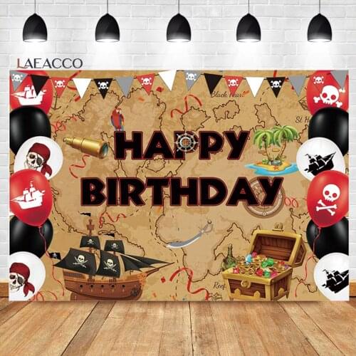Laeacco Nautical Theme Birthday Background Pirate Ship Adventure For Boy Baby Shower Portrait Customized Photography Backdrops
