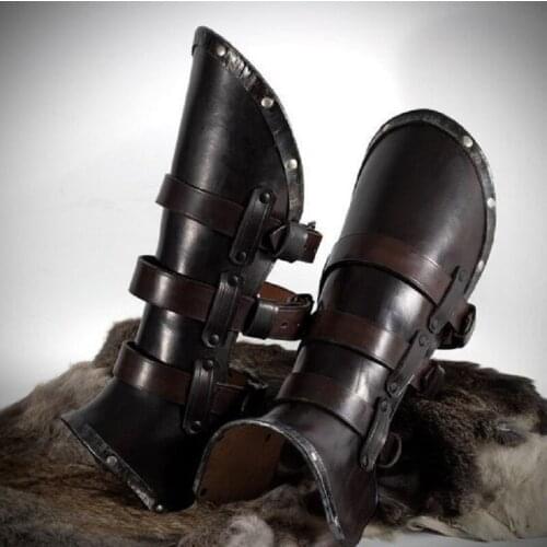 Medieval Renaissance Warrior PU Leather Leggings Shoe Buckle with Rivet Cover Stage Show Props Halloween Costume Adults Mardi