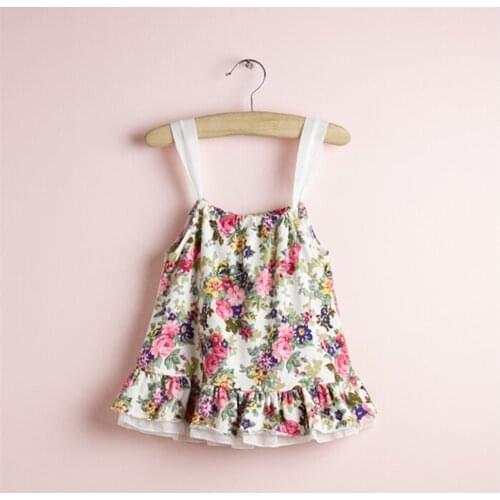 Summer fashion casual high quanlity floral print baby girls dresses princess sleeveless flower baby dress infant baby clothing