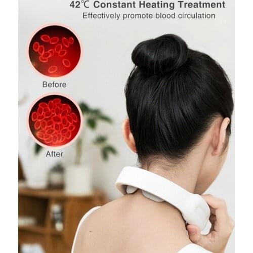 Electric Pulse Neck Massager Rechargeable USB Cervical Traction Therapy Massage Stimulator Pain Relief Heating Function