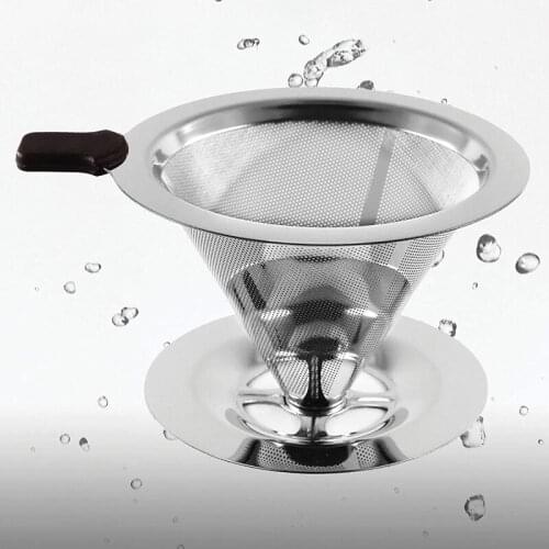 Reusable Coffee Filter Stainless Steel Cone Coffee Filter Baskets Mesh Strainer Pour Over Coffee Dripper With Stand Holder