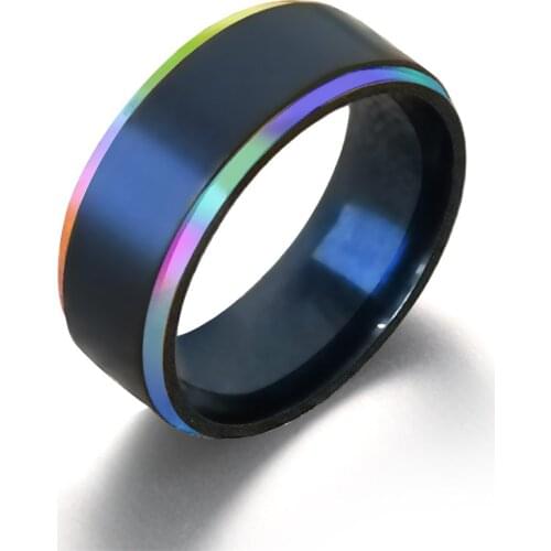 Hot Selling Jewelry 8MM Colorful Titanium Steel Domineering Mens Ring Trendy Hand Jewelry Ring Color Couple Tail
