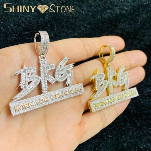 Wholesale Full Iced Out Bling 5A Baguette Zirconia Born For Greatness Pendant 24 Inch Rope Chain Hip Hop Rock Punk Men Jewelry