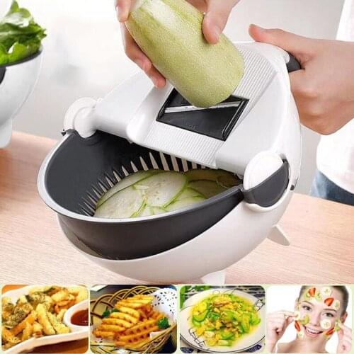 9 In 1 Vegetable Cutter Drain Basket Multifunctional Magic Rotate Vegetable Chopper Kitchen Potato Grater Kitchen Cooking Tools