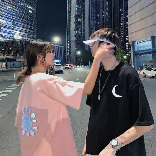 100% Cotton Couple Reflective T-Shirt Girl Men Casual Black Summer Tops Fashion Japan Loose Couple Funny Harajuku T-Shirt Boys