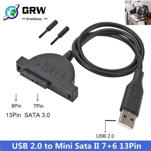 GRWIBEOU USB 2.0 to Mini Sata II 7+6 13Pin Adapter for Laptop CD/DVD ROM Slimline Drive Converter Cable Screws steady style 1PCS