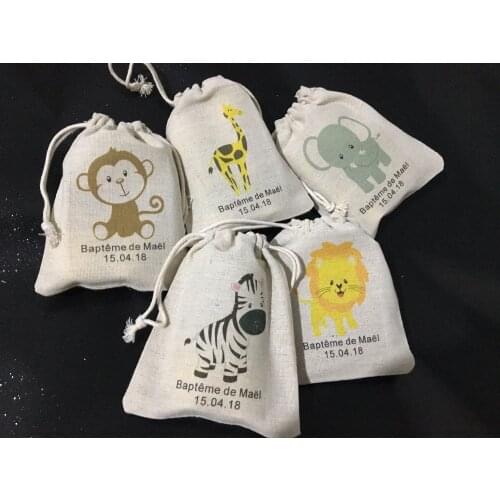 Personalize Jungle Safari animals birthday baby shower goodie favor muslim bags baptism wedding Hangover Kit party Candy pouches