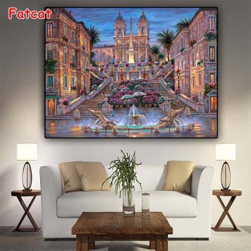Full,square,Diamond Embroidery,Stairs,Rome,scenery,Diamond Painting Cross Stitch,5d Diamond Mosaic,Decoration,christmas PP2653