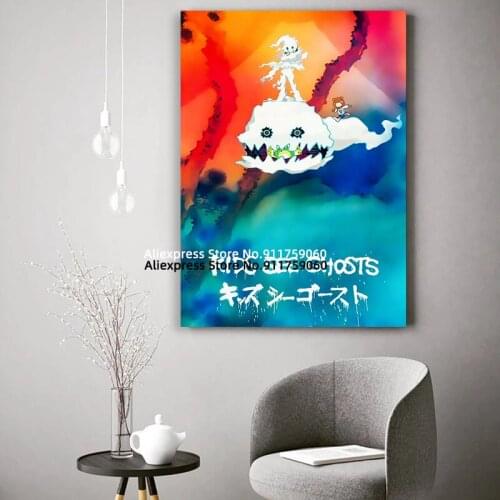 Pop Music Canvas Painting Kid Cudi - Kids See Ghosts Album Poster and Print Wall Art Pictures for Living Room Cuadros