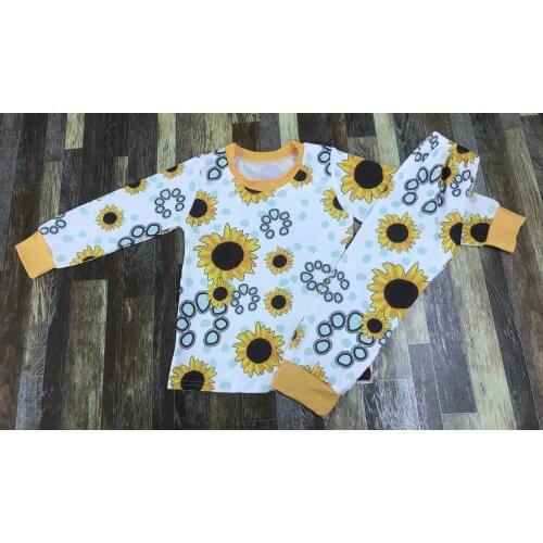 Popular childrens Baby boutique girls sunflower polka dot cute pajamas set