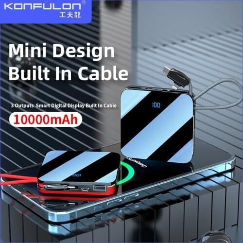 Mini 10000mAh Power bank For iPhone 12 X XR Xiaomi Mi9 Samsung Mirror Screen With Cables Poverbank 10000mAh Powerbank For iPad