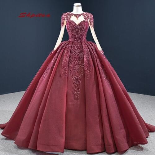 Burgundy Luxury Quinceanera Dresses Plus Size Ball Gown Masquerade Princess Girl Long Sleeve Sweet 16 Prom Dresses for 15 Years