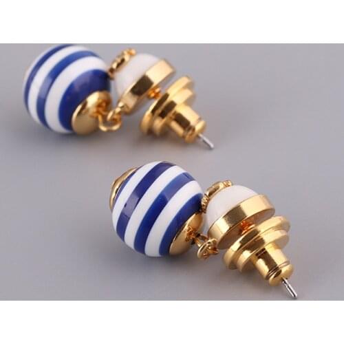 Blue and white striped pearl fashion earrings