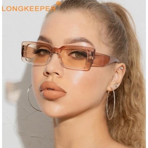 LongKeeper Brown Small Rectangle Sunglasses Women Men 2021 Fashion Square Eyeglasses Vintage Brand Female Oculos De Sol Feminino